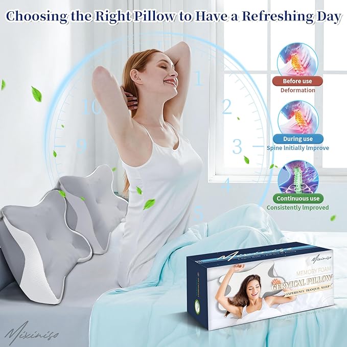 Cervical Neck Pillow, Side Sleeper Pillow for Adults, Neck Pillow for Neck and Shoulder, Orthopedic Contour Memory Foam Pillows for Side Back & Stomach Sleepers with Cooling Pillowcase