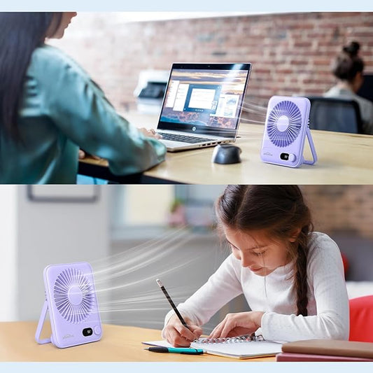 WHATOOK Small Desk Fan Personal Fans: 5000mah 25 Hours Battery Office Quiet Mini Desktop Fan Portable Rechargeable Travel Essentials (Purple, 5000 mAh)