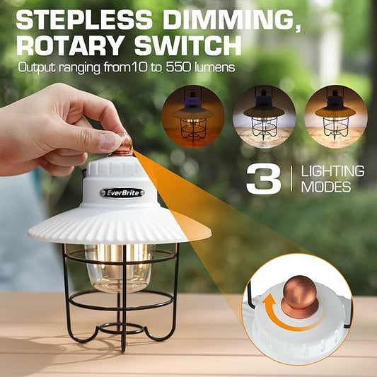 EverBrite LED Camping Lantern, USB C Rechargeable Lantern with 3 Light Modes, Vintage Outdoor Lanterns with Power Bank Function for Power Outages, Hurricane, Emergency, Fishing
