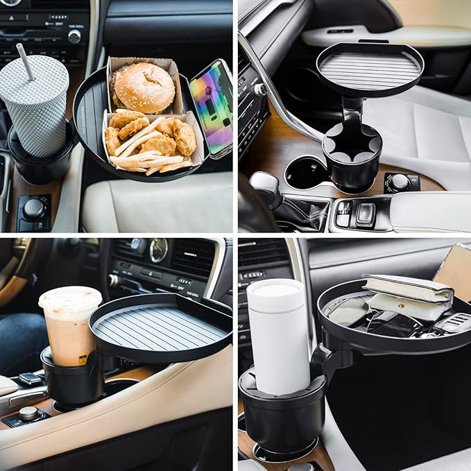 Macally Car Cup Holder Tray and Cup Holder Expander with Phone Slot - Enjoy Your Meal - 9" Car Food Tray Table and Drink Holder for Yeti, Hydroflask, etc.