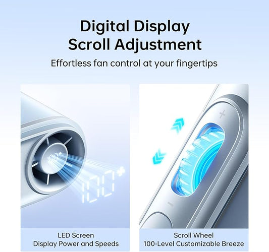 JISULIFE Portable Neck Fan, 100-Speed Adjustable 40000 RPM Personal Mini Necklace Wearable Belt Fan, 16H Rechargeable Battery 4500mAh with LED Display for Outdoor Travel Camping Gifts- Blue