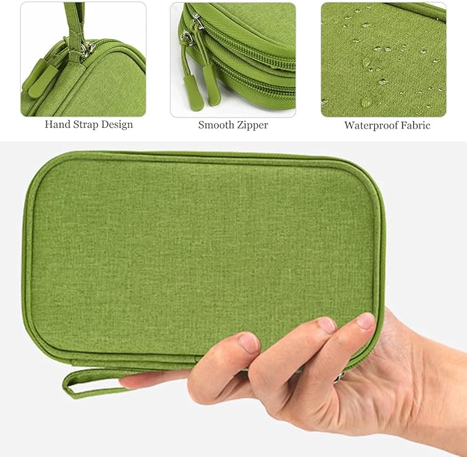 Electronic Organizer Travel USB Cable Accessories Bag/Case, Waterproof Electronics Accessories Case Organizer Bag for Cable, Cord, Charger, Phone, Power Bank, Earphone (Grass Green, Large)