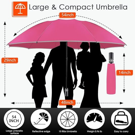 Bodyguard Inverted Umbrella - Large Windproof for Rain & Sun, Compact Reverse With Reflective Stripe, Teflon-Coated for Women Men, Travel Folding With Cover Bag