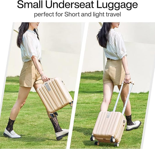Hanke 14 Inch Underseat Carry On Luggage with Wheels Hard Shell Suitcases Carry On Bag Lightweight Small Mini Suitcase Travel Luggage for Travel Christmas Gifts for Birthday(Cuba Sand)