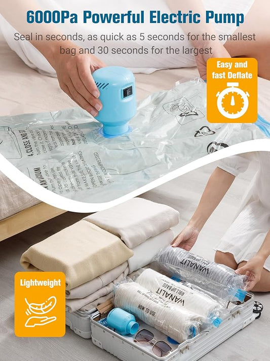 Vacuum Storage Bags with Electric Air Pump, New Air Valve Combo 28 Pack Compression Bag, Space Saving Vacuum Sealer Bag for Clothes, Blanket, Duvets, Pillows, Comforters, Travel, Two Compressing Ways