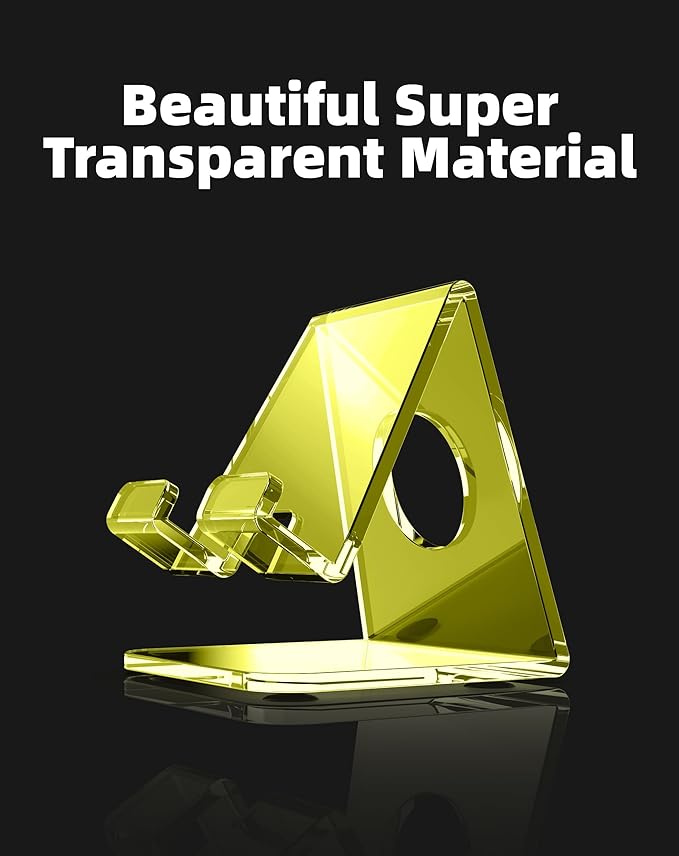 TOPGO Acrylic Cell Phone Stand, Clear phone Holder for Office Desk, Vanity, Kitchen Counter, Bedside Table, Compatible with iPhone 17 16 15 14 13 12 Pro Max Plus/Smartphones/iPad/Switch/Kindle(Yellow)