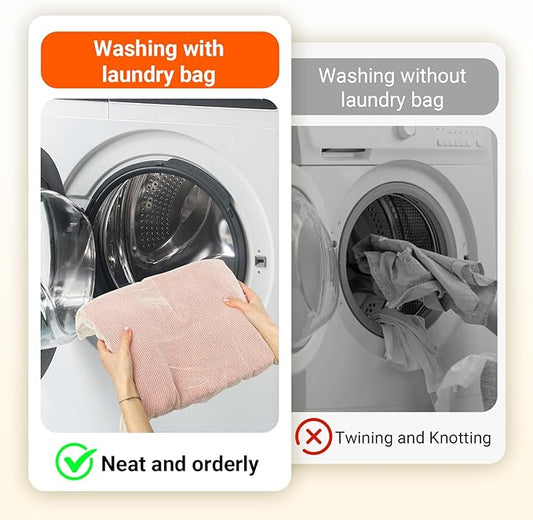 6Pcs Organic Cotton Mesh Laundry Bags for Delicates, Durable Mesh Wash Bags, Sturdy Zipper Laundry Bag for Underwear, Clothes, Shoes, Socks, (3 Large, 3 Medium)