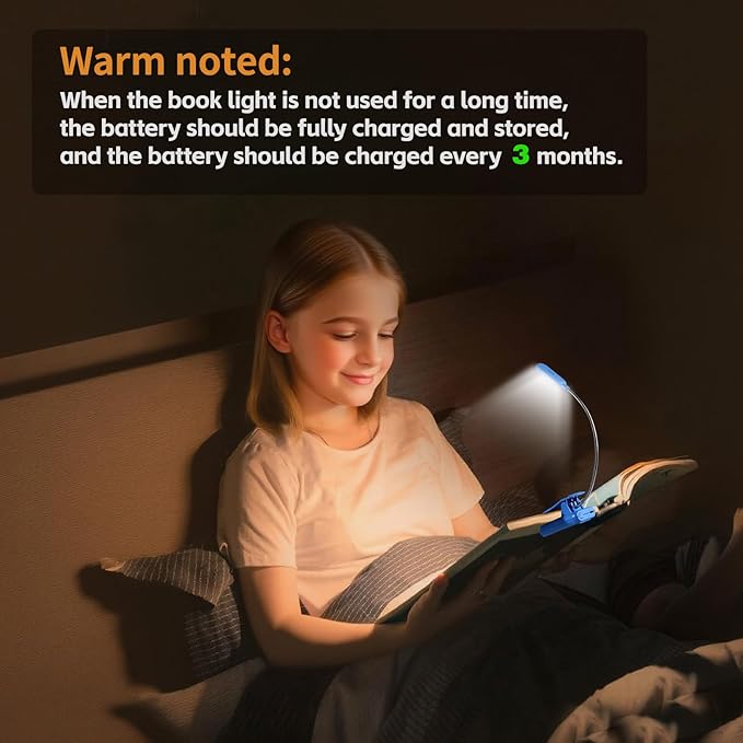 VAVOFO Rechargeable Book Light for Reading in Bed Kids, 7 LED Reading Light with 9-Level Warm Cool White Daylight, Eye Care Lamp with Power Indicator for Bookworms (Blue Lotus)