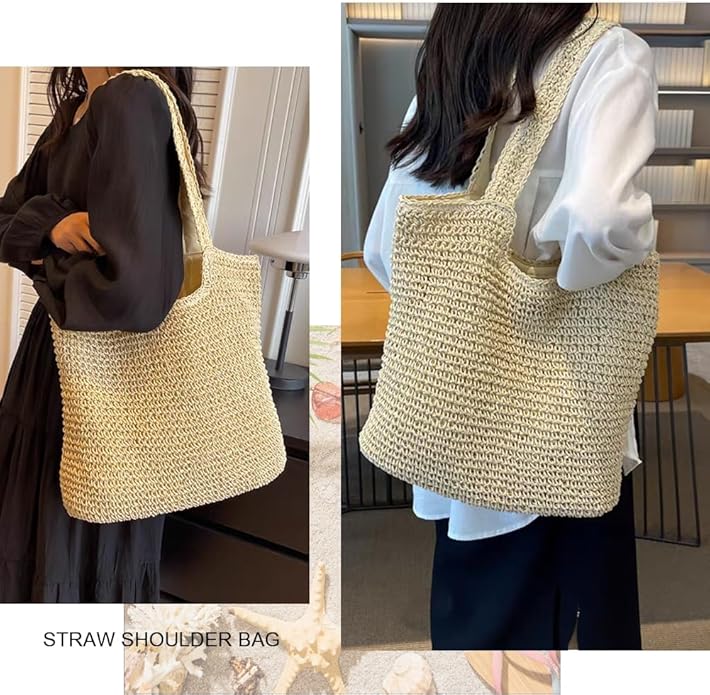 Straw Beach Bags for Women Woven Beach Tote Bag Casual Boho Large Shoulder Handbags Purse for Vacation Holiday