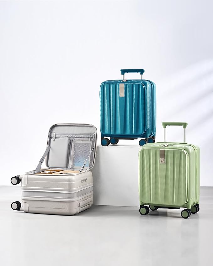 Hanke 16 Inch Expandable Under Seat Luggage with Wheels Top Opening Small Suitcase with Wheels Carry On Luggage Airline Approved Lightweight Hard Shell Suitcases for Weekender Overnight-Caribbean Blue