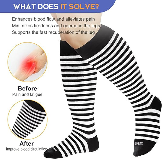 LEVSOX Plus Size Compression Socks for Women Men Wide Calf Extra Large 15-20 mmHg Knee High Sock for Nurses Pregnant Travel