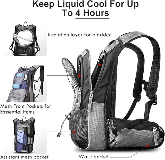 Hydration Pack, Insulated Hydration Backpack with 2L BPA Free Water Bladder and Storage, Hiking Backpack for Men, Women, Kids for Running, Cycling, Camping - Keep Liquid Cool up to 5 Hours