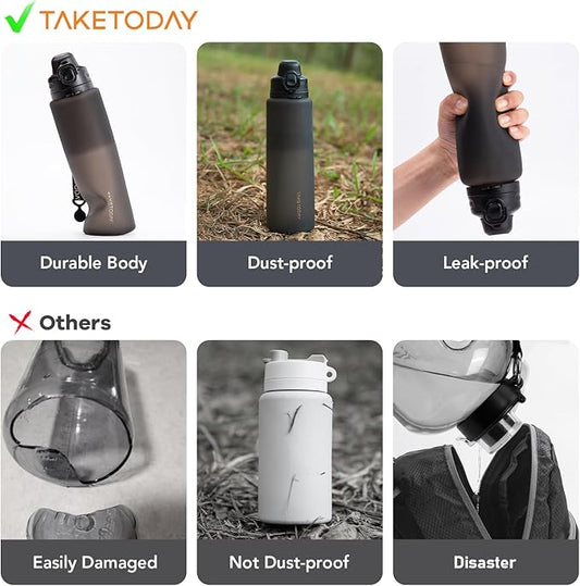 TakeToday Collapsible Water Bottles 32oz, Foldable Travel Water Bottle, BPA Free, Silicone Water Bottle Leakproof for Hiking, International Travel, Outdoors