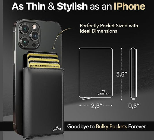 GRATIA Slim Wallet for Men - RFID Blocking, Minimalist Credit Card Holder, Stylish Men Wallet for Security & Convenience, Front & Back Pocket Cardholder, Holds 8 Cards (Black)