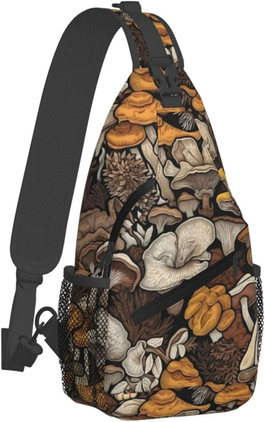 Botanical Mushroom Sling Backpack Crossbody Bag Casual Chest Bags Travel Hiking Daypack Shoulder Bag for Women Men