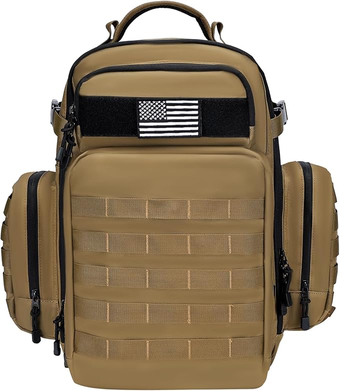 Military Tactical Backpack,Large Army Assault Bag for Men and Women Black Molle Bag,Heavy Duty Rucksack Range (Green Brown)