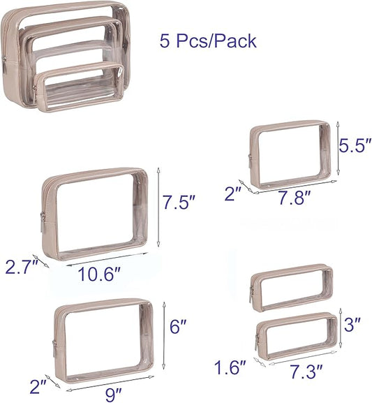 TSA Approved 5-Piece Diaper Bag Organizer Pouch Set Clear Waterproof TPU Kids Toiletry Storage Set Travel Packing Clutch Cube Bags for Baby Nursing