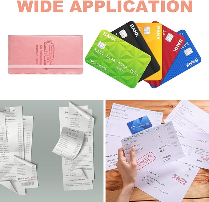 HARFINGTON Car Registration and Insurance Holder 9.45" x 5.04" PU Leather Vehicle Glove Box Organizer Storage Accessories Men Women Car ID Holder for License ID Card Bank Card, Pink