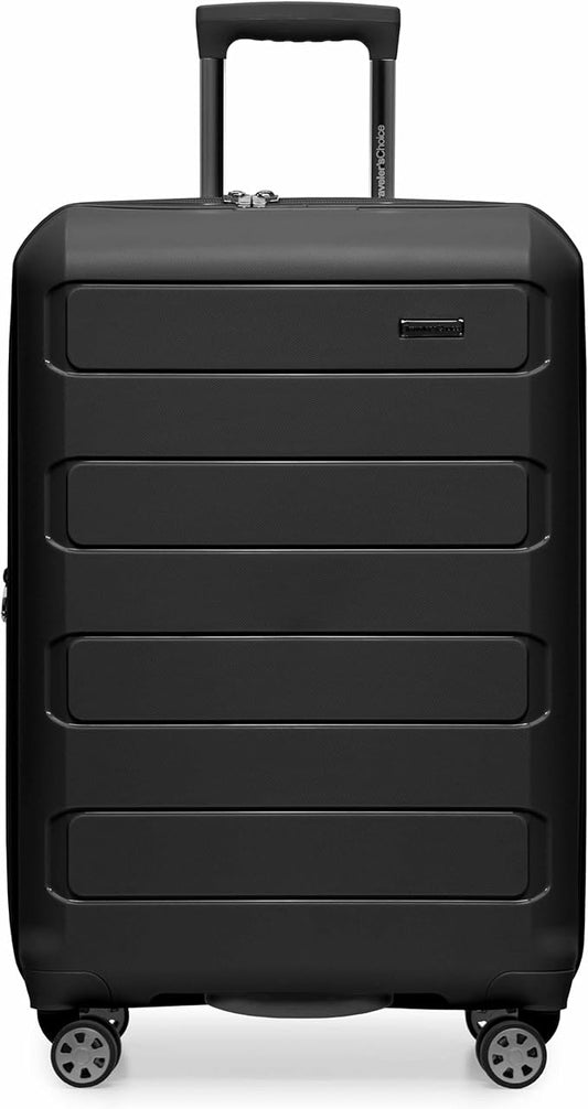 Traveler's Choice Pagosa Indestructible Hardshell Expandable Spinner Luggage, Black, 26-Inch Medium