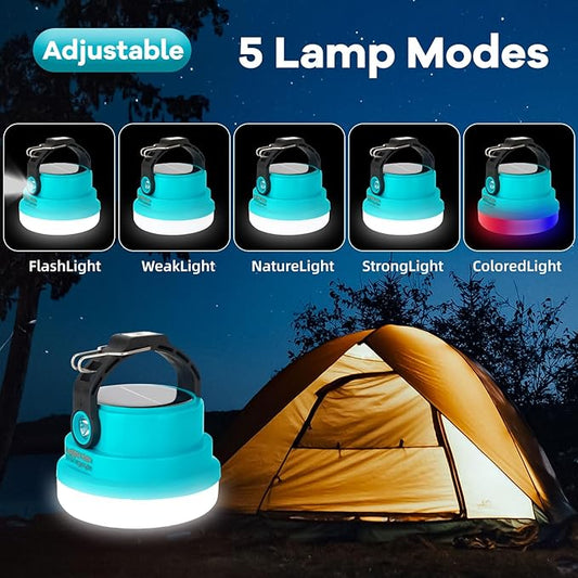 Solar Camping Lantern Rechargeable, 2-in-1 10000mAh Rechargeable Camping Light and Phone Charger for Hiking,Travel - Emergency Hanging Light for Hurricane, Power Outage, 100W, Blue