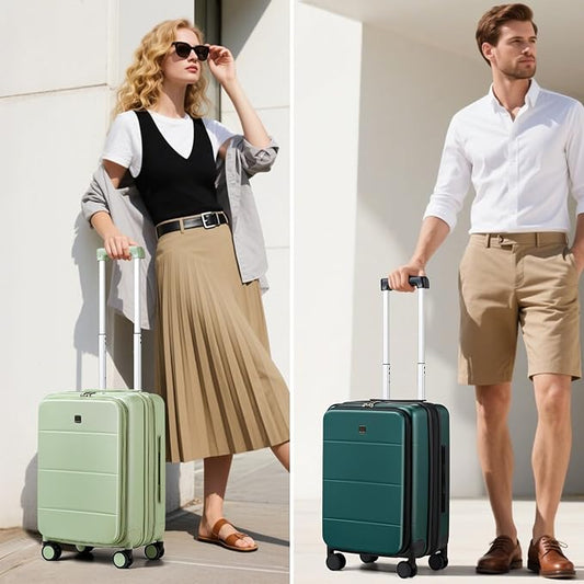 MILADA Expandable Carry On Luggage with Spinner Wheels PC Hard Shell Suitcases 20 Inch Top Opening Travel Suitcase with Wheels TSA Approved Luggage Trunk Rolling Carry-On, Bamboo Green