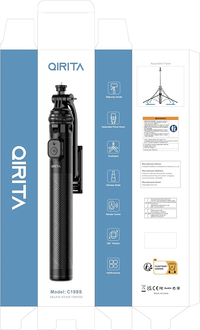 71" Selfie Stick Tripod, All in One Quadripod with Remote & Phone Holder, Extendable Cell Phone Tripod, Travel Tripod Stand Compatible with for Cell Phone & Camera, iPhone, Android,Video Recording