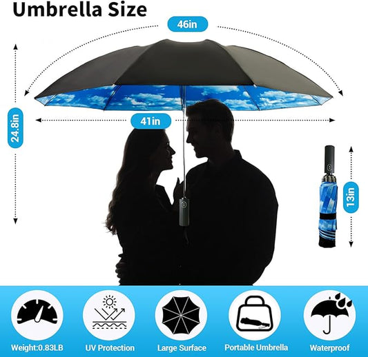 LLanxiry Compact Travel Umbrella, 44" Canopy, Automatic Open/Close Windproof Umbrella, 210T Pongee, 8-Rib Fiberglass, Travel Size Mini, Portable Rain/Sun Umbrellas UPF 50+ with Cover