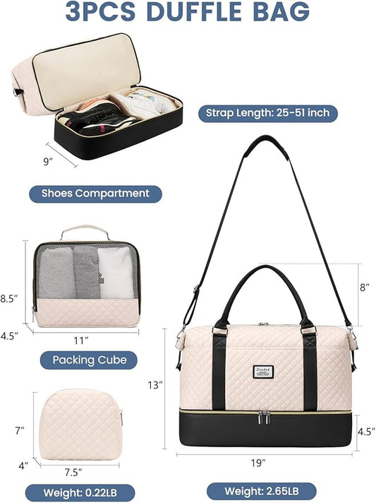 Travel Weekender Duffle Bags for Women: Overnight Bags with Shoe Compartment Large Carry on Weekend Bag with Toiletry Bag & Wet Pocket Tote Duffel Hospital Bag for Women Labor Delivery 3 PCS Set