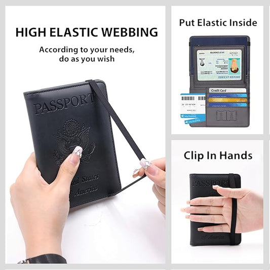 Melsbrinna Rfid Passport Holder for Travel women/Men, Cute Passport Wallet Rfid Blocking Card Slots, Rfid Passport Cover/CaseTravel Wallet, Passport Book Holder (1, Black3)