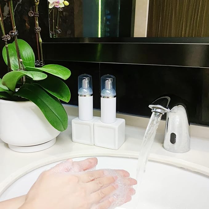 8 Pcs 1oz 30ml Plastic Foamer Pump Bottle Foam Dispenser Bottles Mini Liquid Foaming Bottles for Refillable Travel Hand Soap Foaming,Shampoo,Castile,Cleaning (Sliver+White)