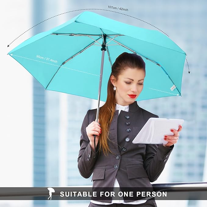 LEAGERA Compact Travel Umbrella for Purse - Flat Handle, Waterproof for Light Rain