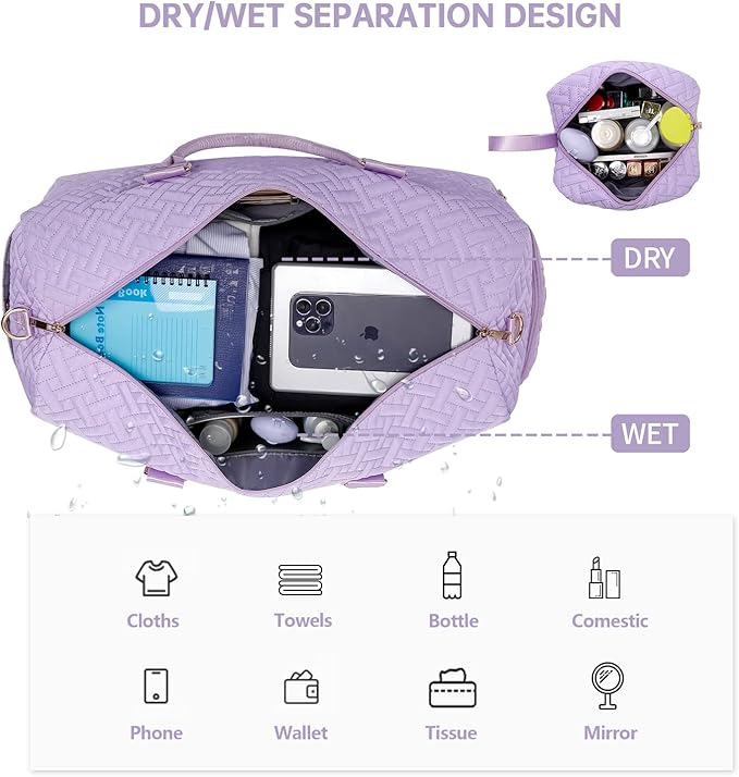 Duffle Bag for Travel, Weekender Bag with Shoe Compartment, Carry On Overnight Bag for Women with Toiletry Bag, Gym Bag with Wet Pocket, Hospital Bags for Labor and Delivery Beige