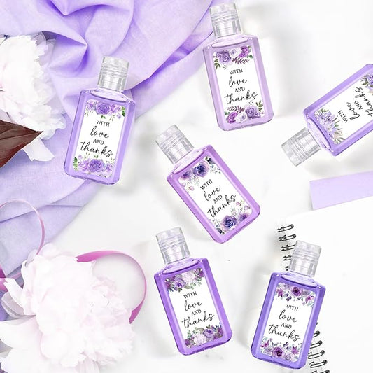 50 Pcs Purple Flower Mini Hand Sanitizer Bulk Thank You Gift Favors Small Hand Sanitizer for Guest 1fl oz Travel Size Hand Soap Gift for Wedding and Baby Shower Supplies