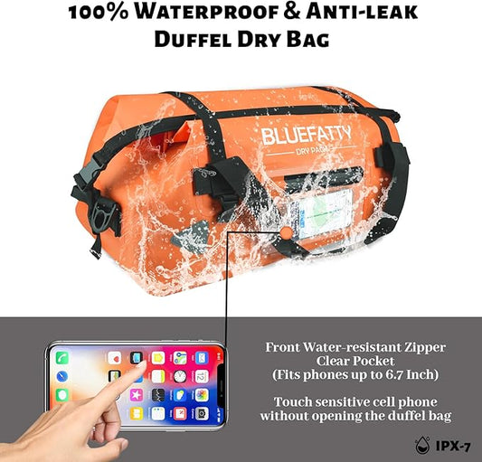 Waterproof Motorcycle Duffel Bag Roll Top Dry Duffel Bag with Quick-fixed Straps for Rafting, Boating, Kayaking, Travel, 50L(Orange)