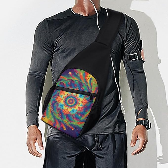 SWEET TANG Chest Bag for Men Women Spiral Psychedelic Tie Dye Rainbow Sling Shoulder Backpack Fashion Daypack, Outdoor Sport Adjustable Zippered Crossbody Bag with Large Capacity