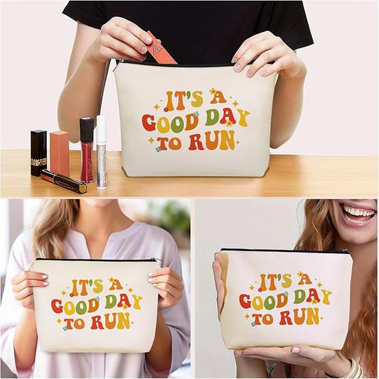 Running Christmas Gifts Makeup Bag: Cute Cosmetic & Toiletry Pouch It's a Good Day To Run For Girls & Womens Runner, Nieces, Girlfriends, Mom, Coworkers.Ideal Gift for Travel, Birthday