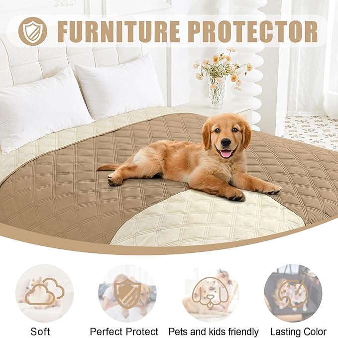Smiry Waterproof Dog Bed Cover Blanket 68x82, Soft Reversible Pet Blanket, Washable Leakproof Cats Dogs Couch Cover for Sofa, Couch, Furniture, Lattice, Camel/Beige