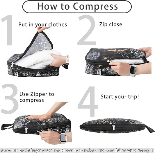 8 Pcs Compression Packing Cubes for Travel, Lightweight Waterproof Luggage Organizer Bags Set, Washable Packaging Cubes for Women Backpack Carry-On Suitcases