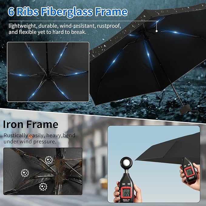 Compact Mini Windproof Travel Umbrella-UPF 50+ Sun & Rain Protection, Small Folding Design Fits in Pocket or Purse, Lightweight Portable with Case for Women, Men & Kids