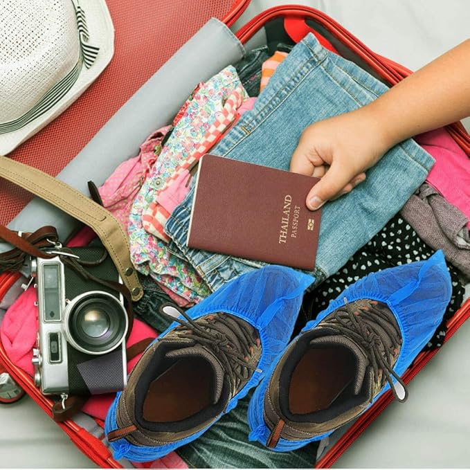 100 Pack 50 Pairs Disposable Shoe Covers Boot Cover Waterproof, Dust proof, The Size Fit Most, Non-slip, Blue, Protect Your Shoes, Floor, Carpet