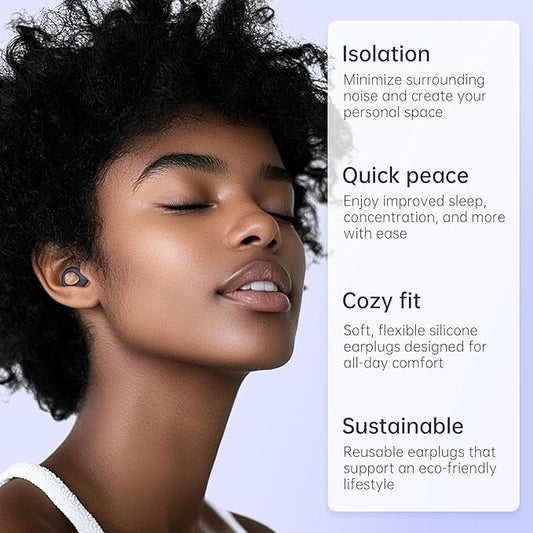 QWH Ear Plugs for Sleeping Noise Cancelling, Reusable Silicone Earplugs for Sleeping, Deep Focus, Travel, Snoring, 30dB Noise Reduction, High Fidelity Hearing ProtectionοΌBlackοΌ