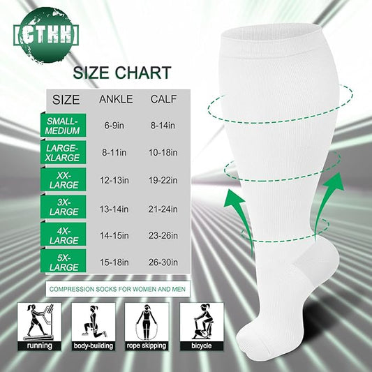 3 Pack Plus Size Compression Socks for Women & Men, Extra Wide Calf Knee High Stockings for Circulation Support