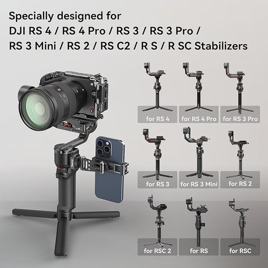 SMALLRIG Universal Phone Tripod Mount, Metal Cell Phone Mount with Cold Shoe Mount and M4 Screws for DJI RS 4 Mini/Pro, Free Adjustment Phone Mount Adapter for iPhone 17 16, for Samsung Galaxy- 4301