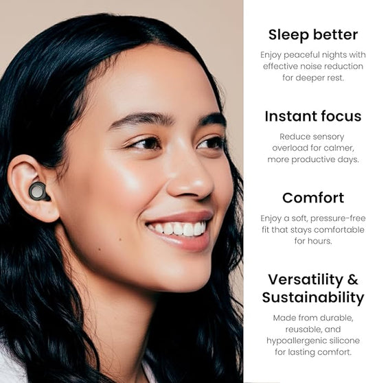 Ear Plugs for Sleeping Noise Cancelling 28dB - Reusable Silicone Earplugs for Sleep, Concert, Work, Study, Travel | 4 Sizes, Comfortable Side Sleepers | Cleaning Tool & Case - HEION Aura
