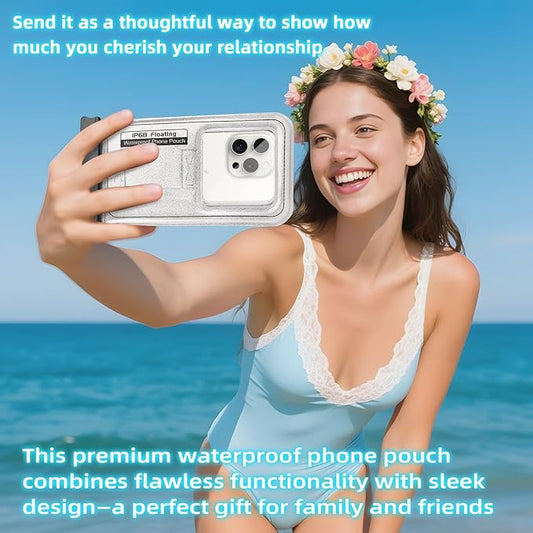 Waterproof Phone Pouch, IP68 Floating Waterproof Phone Case, Dry Bag Beach Essentials with Adjustable Lanyard for iPhone 16 Pro Max /15 Pro/Galaxy S24 S23, Up to 7.0'', Flash Silver, 1 Pack