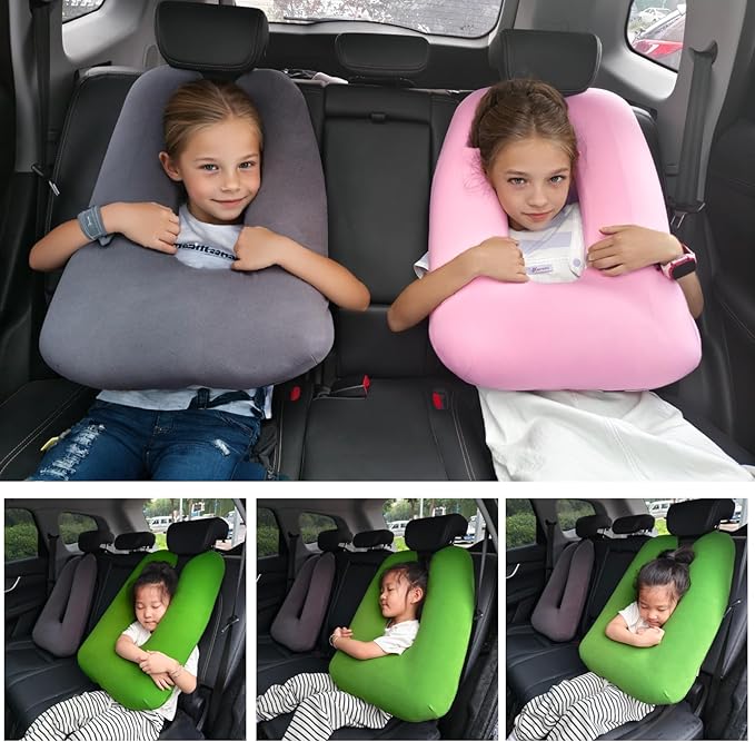 Travel Pillow, Travel Pillow for Adults and Children, Road Trip Sleeping Pillow, Provides Head and Body Support for Adults and Children in The Back Seat of Long Car Trips, Black
