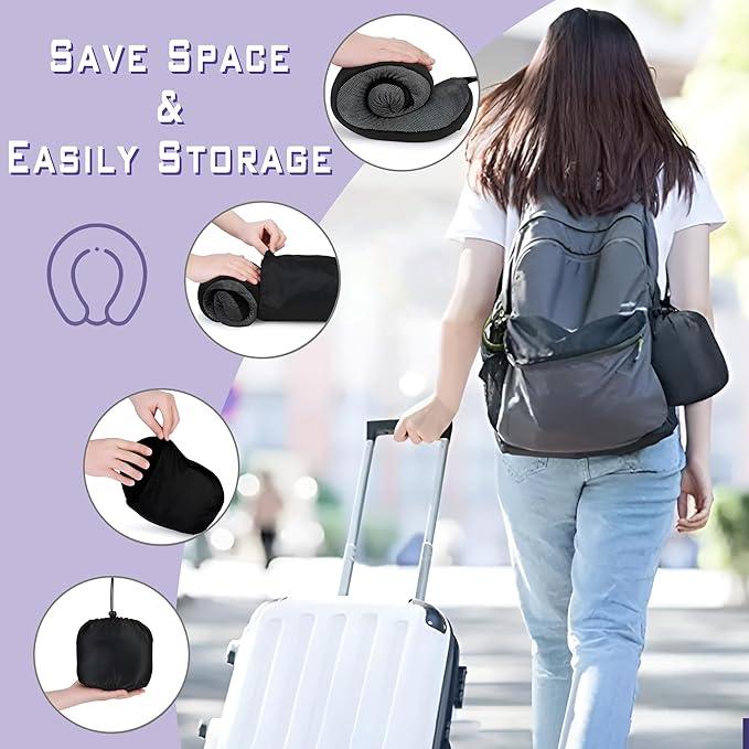 Neck Travel Pillow, Upgraded Memory Foam Pillow for Airplane, Machine Washable, Adjustable Flight Pillow, Suitable for Sleeping Airplane, Car, Office and Home (Grey)