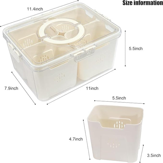 TAROSE Divided Serving Tray with Lid and Handle, Portable Snack Containers Snackle Box Snack Tray with Lid, Veggie Tray Charcuterie Boxes Fruit Tray Candy Organizer (4 Compartments)