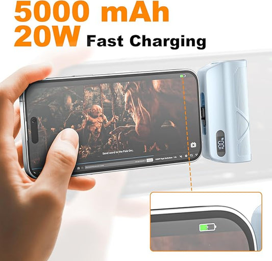 ZBF Mini Portable Charger Power Bank,5000mAh Cell Phone Portable Power PD 20W Fast Charging USB-C, LCD Display Battery Pack for iPhone 14/14 Pro Max/13/13 Pro/12 Pro/11/XS/XR/X/8/7/6 etc (Blue)