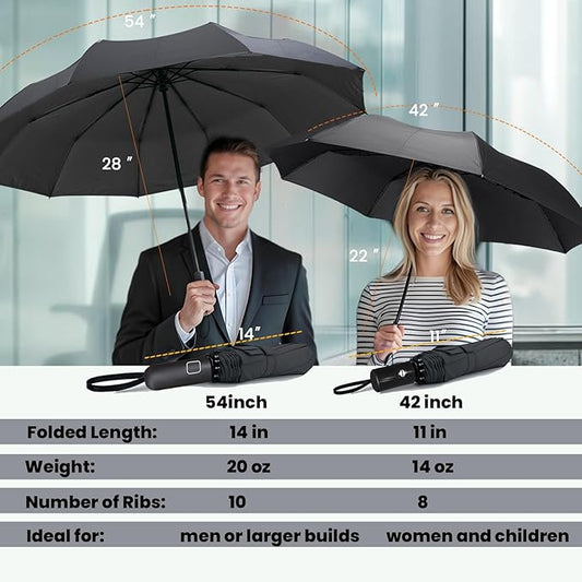 SIEPASA Windproof Travel Compact Umbrella-Automatic Umbrellas for Rain-Compact Folding Umbrella, Travel Umbrella Compact, Windproof Umbrellas for Men Women Teenage.(Black, 54 Inch)